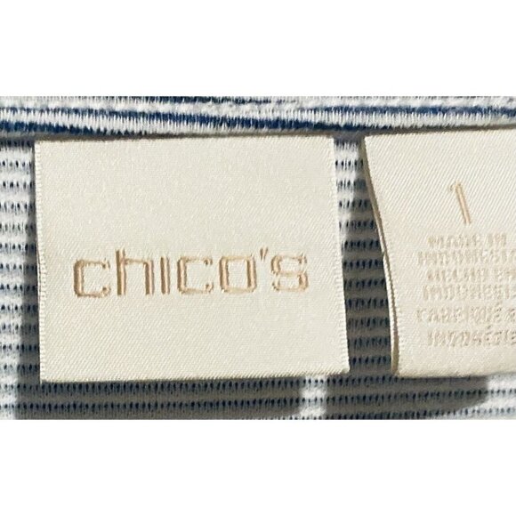 Chicos 1 Top Womens Medium French Striped Lace Detail Bell Sleeve Scoop Neck - Picture 5 of 8